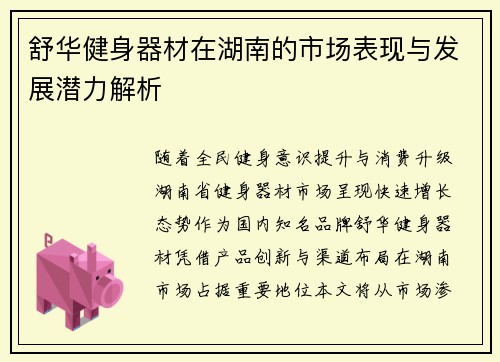 舒华健身器材在湖南的市场表现与发展潜力解析