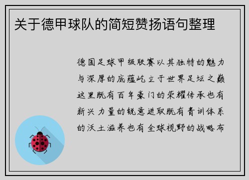 关于德甲球队的简短赞扬语句整理