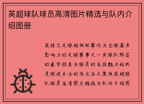 英超球队球员高清图片精选与队内介绍图册