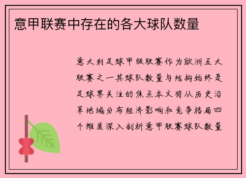 意甲联赛中存在的各大球队数量