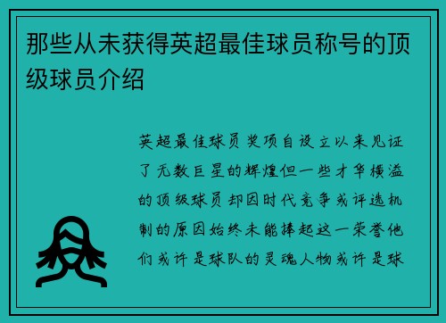 那些从未获得英超最佳球员称号的顶级球员介绍